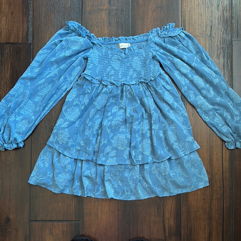 Altar'd State Blue Smocked Off-Shoulder Dress